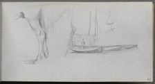 Sketchbook, page 43: Studies: Horse's leg, Figure in a Boat, and Profile. Creator: Ernest Meissonier (French, 1815-1891)