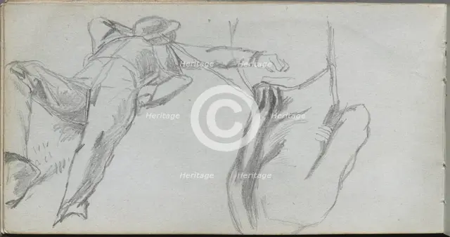 Sketchbook, page 58: Reclining Figure and Figure from behind. Creator: Ernest Meissonier (French, 1815-1891).