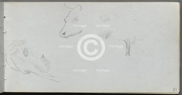 Sketchbook, page 53: Animal Studies and Tree Study. Creator: Ernest Meissonier (French, 1815-1891).