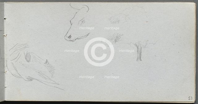 Sketchbook, page 53: Animal Studies and Tree Study. Creator: Ernest Meissonier (French, 1815-1891).