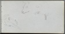 Sketchbook, page 53: Animal Studies and Tree Study. Creator: Ernest Meissonier (French, 1815-1891)