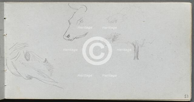 Sketchbook, page 53: Animal Studies and Tree Study. Creator: Ernest Meissonier (French, 1815-1891).