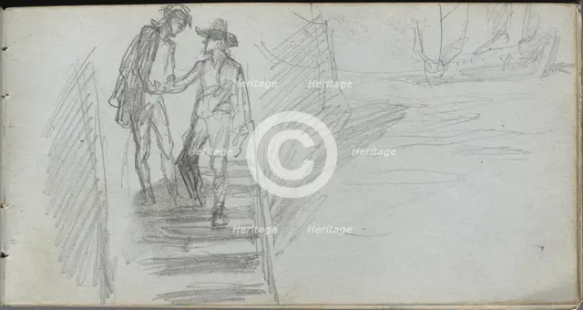 Sketchbook, page 64: Figures on a Stairway. Creator: Ernest Meissonier (French, 1815-1891).