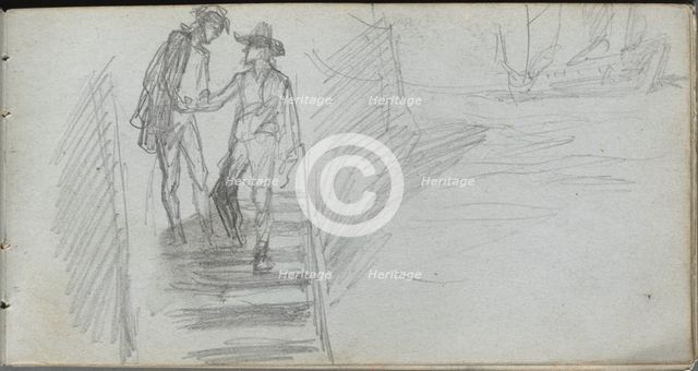 Sketchbook, page 64: Figures on a Stairway. Creator: Ernest Meissonier (French, 1815-1891).
