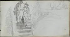 Sketchbook, page 64: Figures on a Stairway. Creator: Ernest Meissonier (French, 1815-1891)