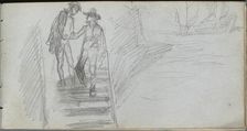 Sketchbook, page 64: Figures on a Stairway. Creator: Ernest Meissonier (French, 1815-1891)