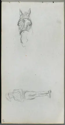 Sketchbook, page 69: Study of a Hand, a Horse, and a Figure. Creator: Ernest Meissonier (French, 1815-1891)