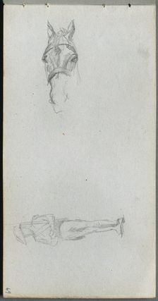 Sketchbook, page 69: Study of a Hand, a Horse, and a Figure. Creator: Ernest Meissonier (French, 1815-1891)