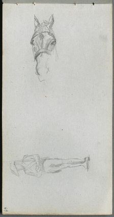 Sketchbook, page 69: Study of a Hand, a Horse, and a Figure. Creator: Ernest Meissonier (French, 1815-1891)