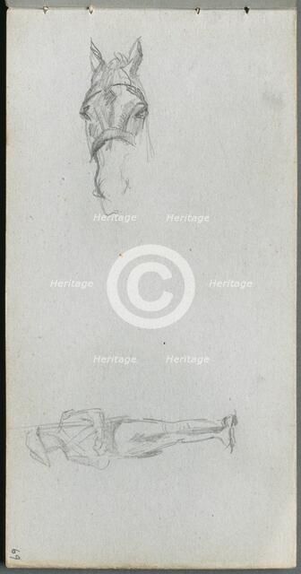 Sketchbook, page 69: Study of a Hand, a Horse, and a Figure. Creator: Ernest Meissonier (French, 1815-1891).