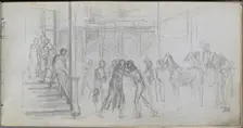 Sketchbook, page 62: Figure Study, Stairway, Horse. Creator: Ernest Meissonier (French, 1815-1891)
