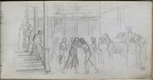 Sketchbook, page 62: Figure Study, Stairway, Horse. Creator: Ernest Meissonier (French, 1815-1891)