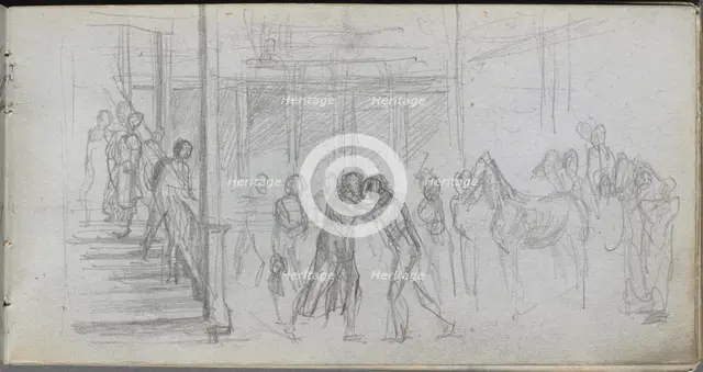 Sketchbook, page 62: Figure Study, Stairway, Horse. Creator: Ernest Meissonier (French, 1815-1891).