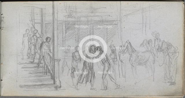 Sketchbook, page 62: Figure Study, Stairway, Horse. Creator: Ernest Meissonier (French, 1815-1891).
