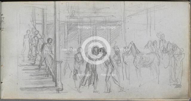 Sketchbook, page 62: Figure Study, Stairway, Horse. Creator: Ernest Meissonier (French, 1815-1891).