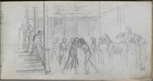 Sketchbook, page 62: Figure Study, Stairway, Horse. Creator: Ernest Meissonier (French, 1815-1891)