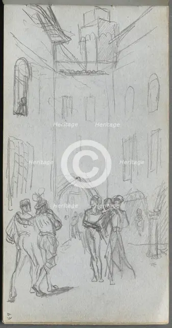 Sketchbook, page 63: Figures in a Courtyard. Creator: Ernest Meissonier (French, 1815-1891).