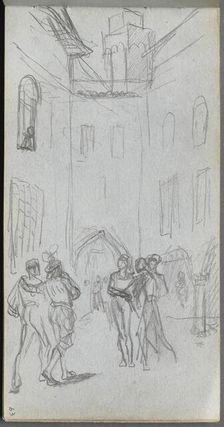 Sketchbook, page 63: Figures in a Courtyard. Creator: Ernest Meissonier (French, 1815-1891)