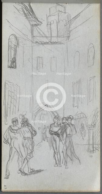 Sketchbook, page 63: Figures in a Courtyard. Creator: Ernest Meissonier (French, 1815-1891).