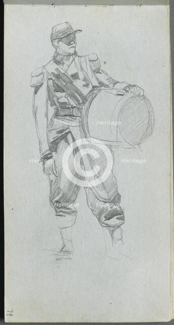 Sketchbook, page 79: Soldier with Drum. Creator: Ernest Meissonier (French, 1815-1891).