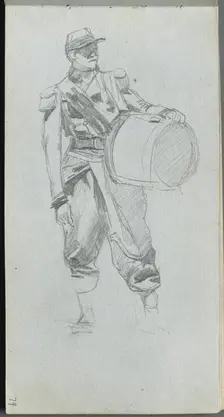 Sketchbook, page 79: Soldier with Drum. Creator: Ernest Meissonier (French, 1815-1891)