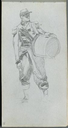 Sketchbook, page 79: Soldier with Drum. Creator: Ernest Meissonier (French, 1815-1891)