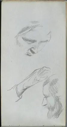 Sketchbook, page 70: Study of Two Faces and a Hand. Creator: Ernest Meissonier (French, 1815-1891)