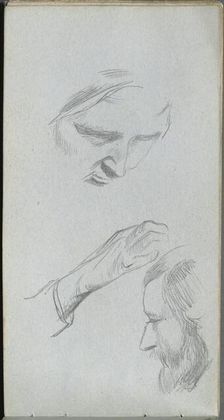 Sketchbook, page 70: Study of Two Faces and a Hand. Creator: Ernest Meissonier (French, 1815-1891)