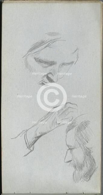 Sketchbook, page 70: Study of Two Faces and a Hand. Creator: Ernest Meissonier (French, 1815-1891).