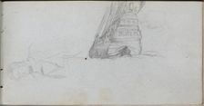 Sketchbook, page 84: Figure Study, Study of a Ship. Creator: Ernest Meissonier (French, 1815-1891)