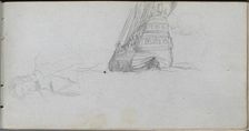 Sketchbook, page 84: Figure Study, Study of a Ship. Creator: Ernest Meissonier (French, 1815-1891)