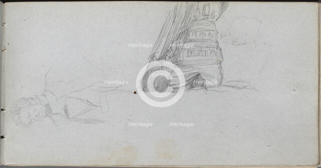 Sketchbook, page 84: Figure Study, Study of a Ship. Creator: Ernest Meissonier (French, 1815-1891).
