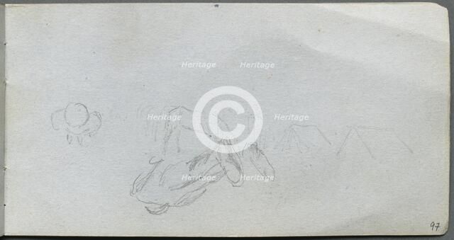 Sketchbook, page 97: Study of Figures, Buildings. Creator: Ernest Meissonier (French, 1815-1891).