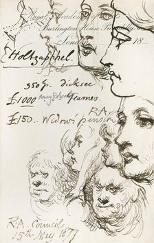 Sketches and notes made at a Royal Academy Council meeting, 15 May, 1877. Creator: Sir John Gilbert