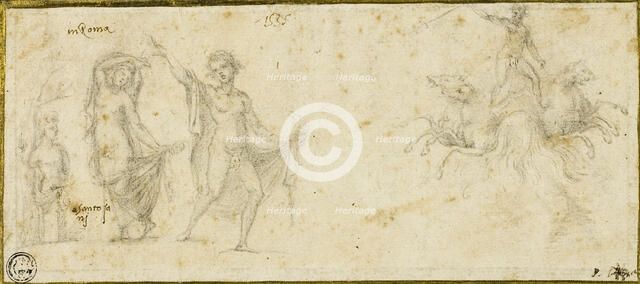 Sketches after the Antique: Bacchic Revels; Neptune in His Chariot, c. 1535. Creator: Pirro Ligorio.