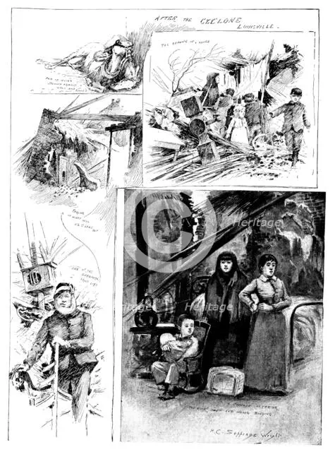 Sketches after the cyclone at Louisville, Kentucky, by our Special Artist, 1890. Creator: Unknown.