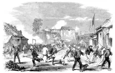 Sketches at Canton - Panic at the Commissariat Stores - "Great Firing and No Execution", 1858. Creator: Unknown