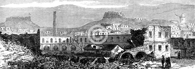 Sketches at Cartagena after the Siege: scene of explosion of Artillery Park, 1874. Creator: Unknown.