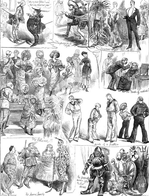 Sketches at a Fancy-Dress Ball, 1881. Creator: Joseph Swain.