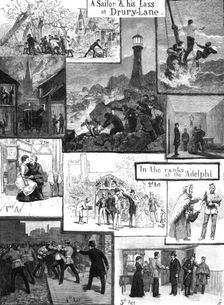 Sketches at Drury Lane and the Adelphi, 1883. Creator: Unknown