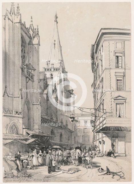 Sketches at Home and Abroad: Lyons Church of St. Hezier, October 1832, 1832. Creator: James Duffield Harding (British, 1798-1863).