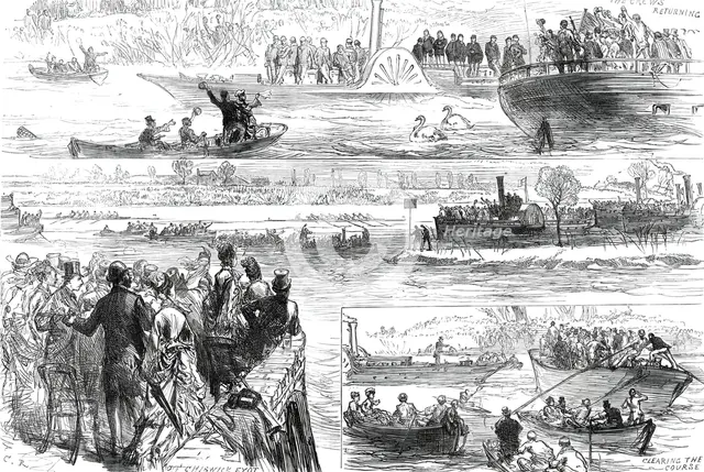 Sketches at the Oxford and Cambridge Boat-Race, 1876. Creator: C.R..