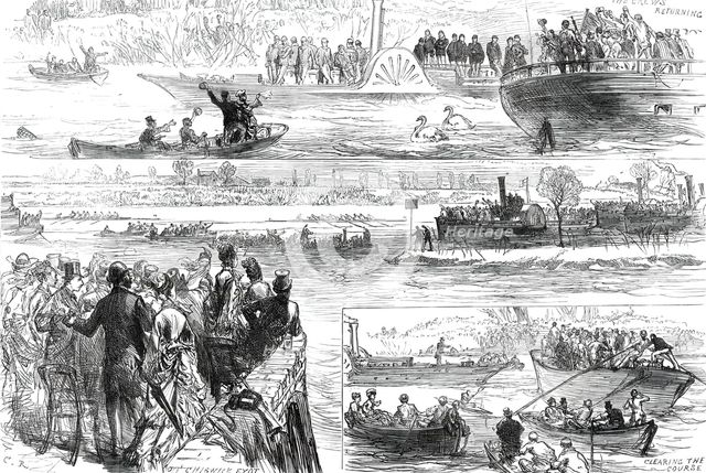 Sketches at the Oxford and Cambridge Boat-Race, 1876. Creator: C.R..