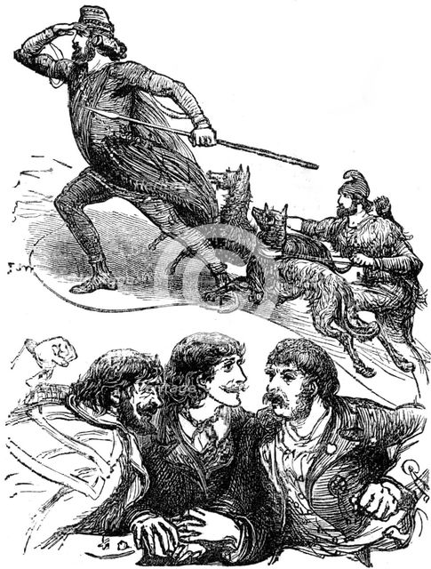 Sketches at the Lyceum: "The Cup":..."The Corsican Brothers"...Fabien with the peasants, 1881. Creator: R&E Taylor.