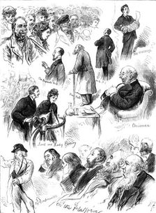 Sketches at the Liverpool Election: a ward meeting, 1880. Creator: Unknown