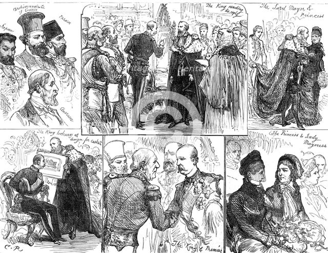 Sketches at the Presentation of Address to the King of Greece by the Corporation of London, 1880. Creator: Unknown.