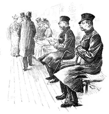 Sketches at the Royal Military Exhibition: Chelsea Pensioners listening to the band, 1890. Creator: Unknown