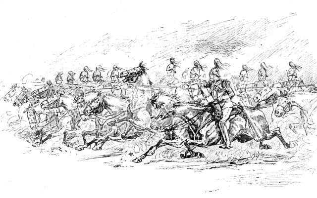 Sketches at the Royal Military Tournament...: charge of 1st Life Guards, 1890. Creator: Unknown.