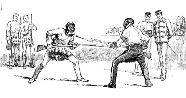 Sketches at the Royal Military Tournament...: bayonet fencing, 1890. Creator: Unknown.
