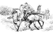 Sketches at the Royal Military Tournament...: wrestling on horseback, 1890. Creator: Unknown